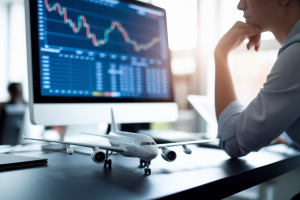 personne-bureau-ecran-financier-avion