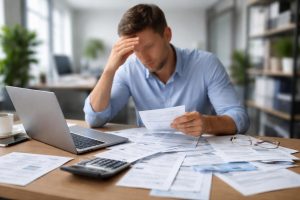 salarie-preoccupe-releves-ordinateur-bureau