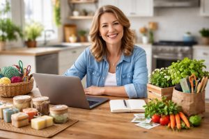 personne-souriante-table-objets-revenus