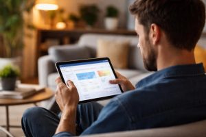 homme-salon-moderne-tablette-plantes